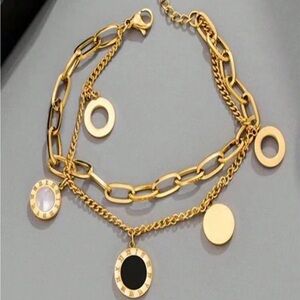 1 pc stainless steel trendy double layer link chain bracelet